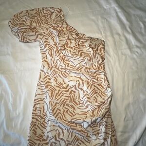 Women's One Shoulder Mini A-Line Dress - A New Day Cream abstract Size 6